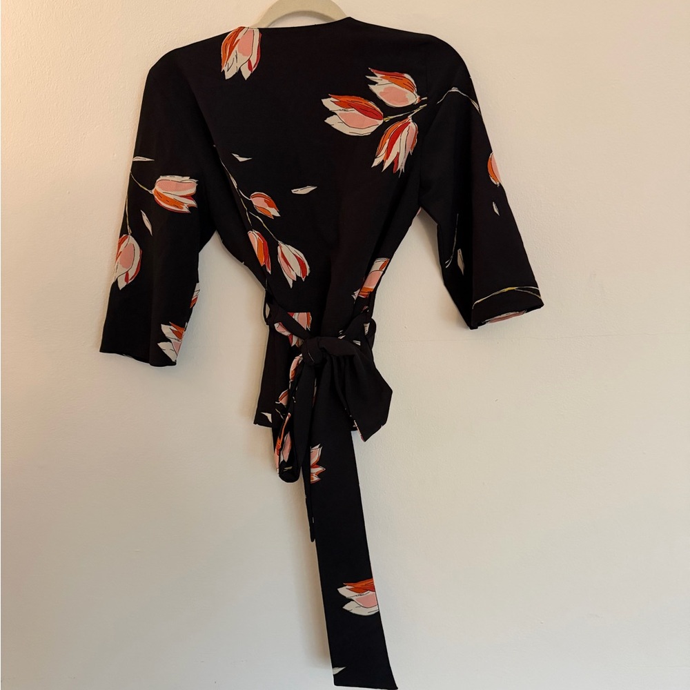 Zara Black Floral Wrap Top